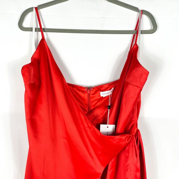 Lovers & Friends Mackenzie Gown Red Wrap Maxi Dress Sz XL Satin Sleeveless - Picture 4 of 12